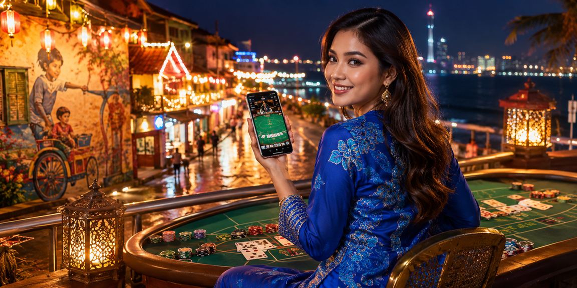 Meja baccarat dengan croupier berbaju kurung di kasino Pulau Pinang